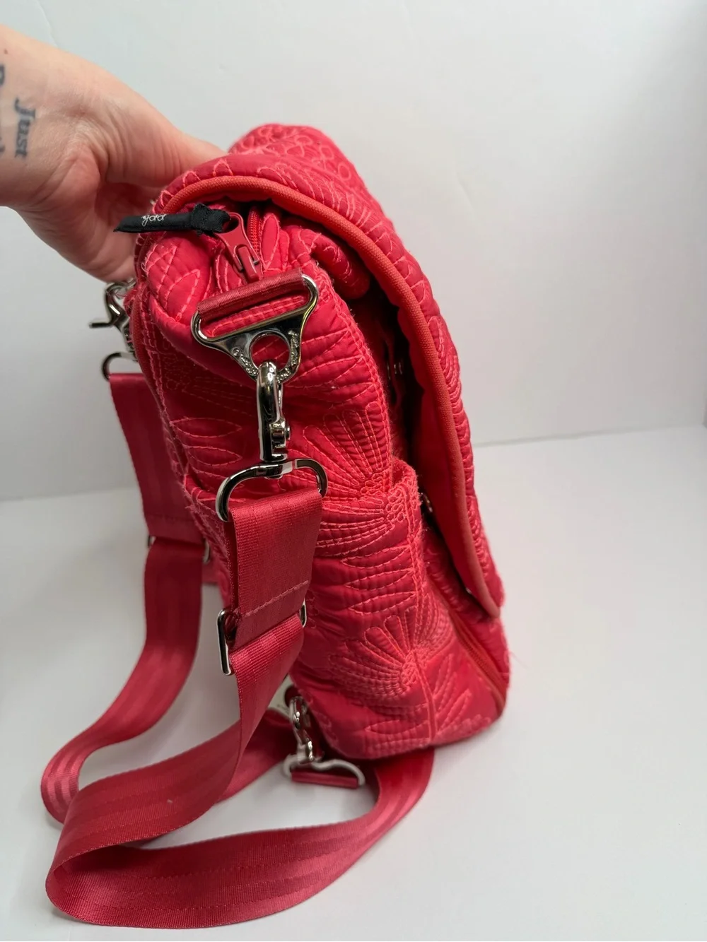 Petunia Pickle Bottom Diaper Bag Quilted Floral Hot Pink Backpack Crossbody